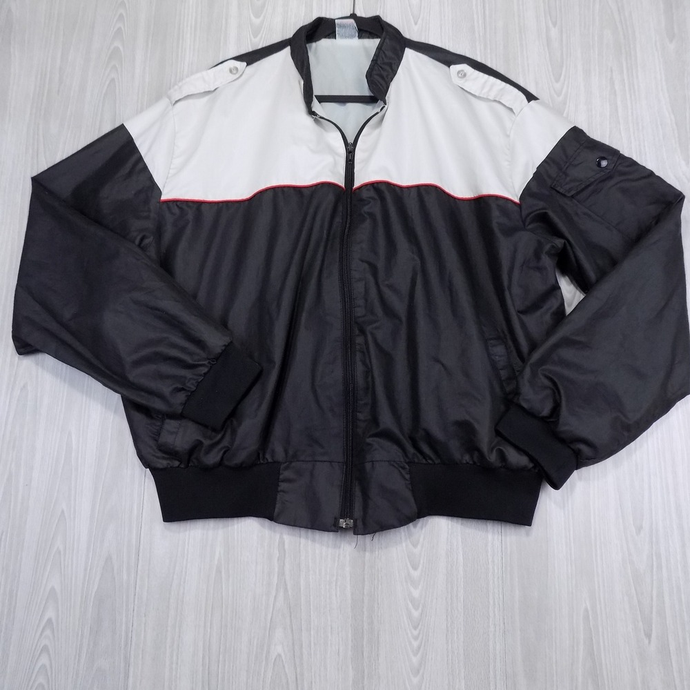 The Pacer Vintage Windbreaker Jacket Men XL Black White Colorblock USA EUC